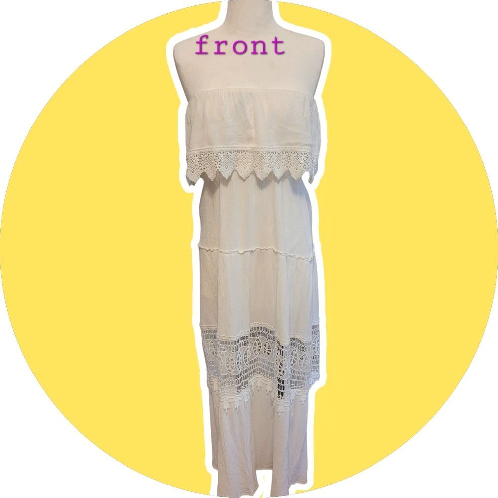 Gorgeous White Boho Lace-Trimmed Maxi Dress